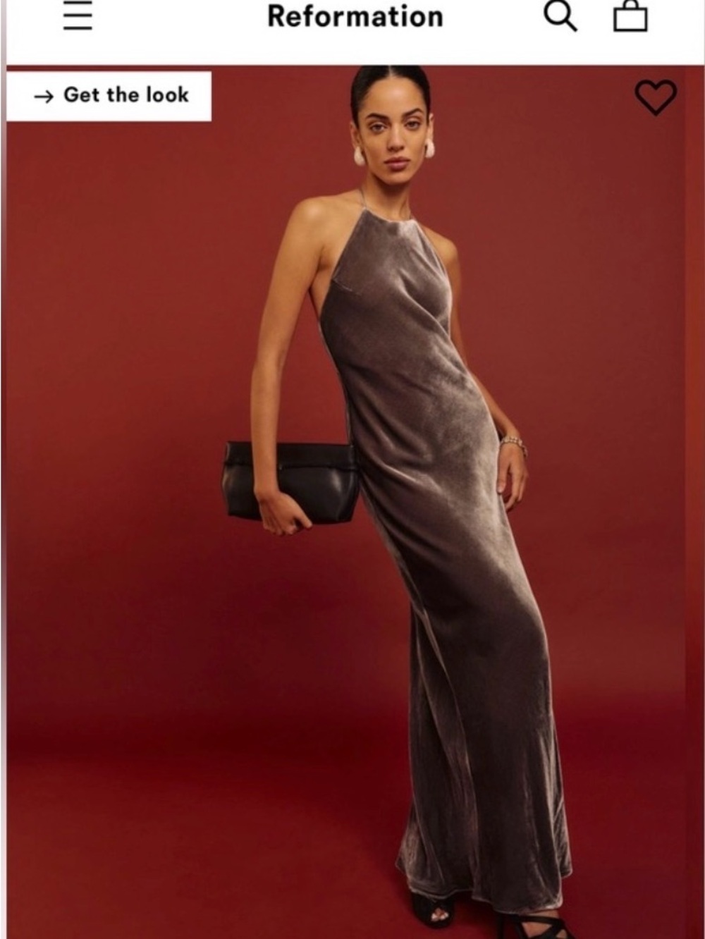 Reformation Taupe Velvet Halter Maxi Dress